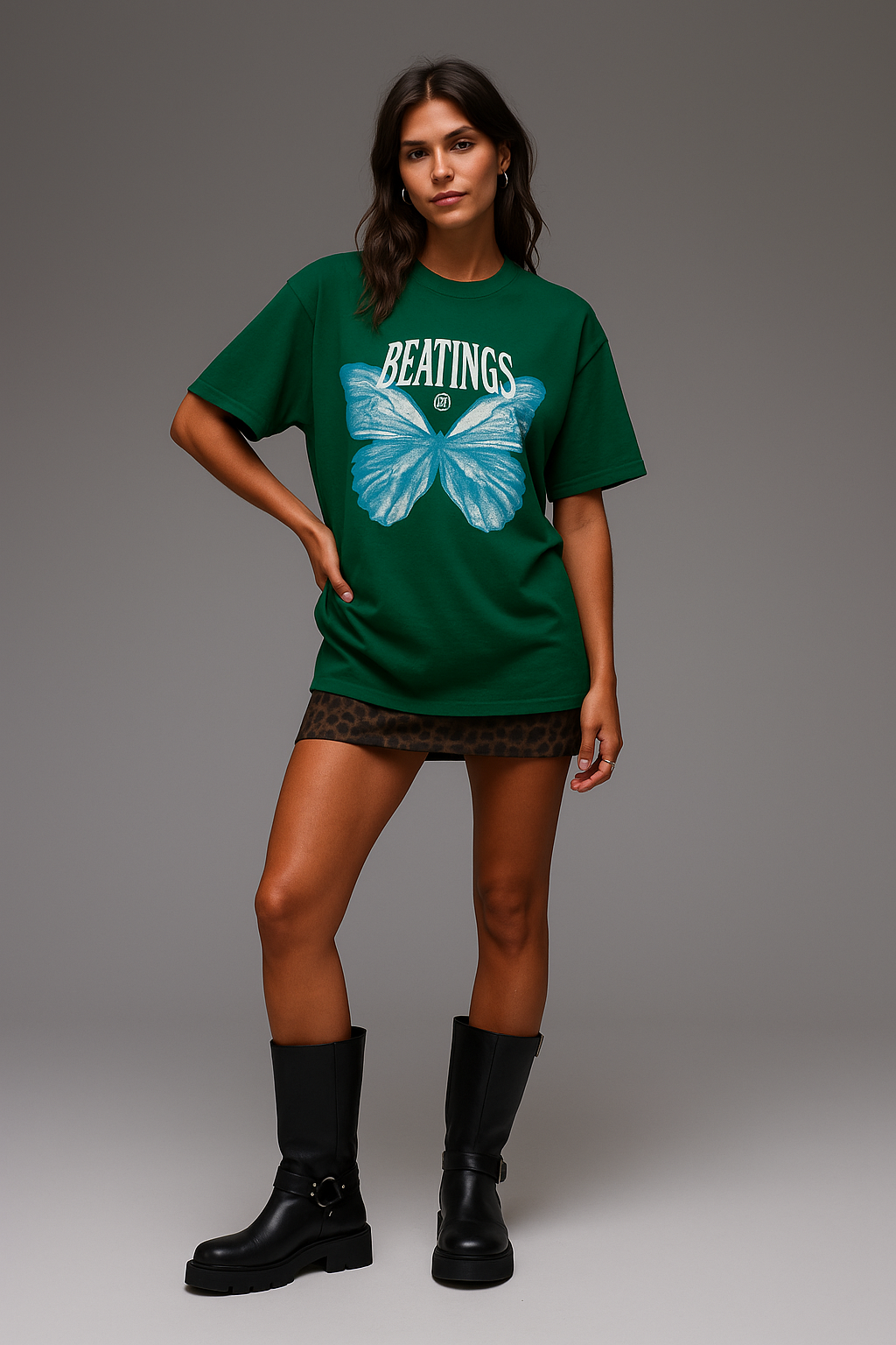 Cosmic Butterfly Beatings Oversized Tee in Emrald Green