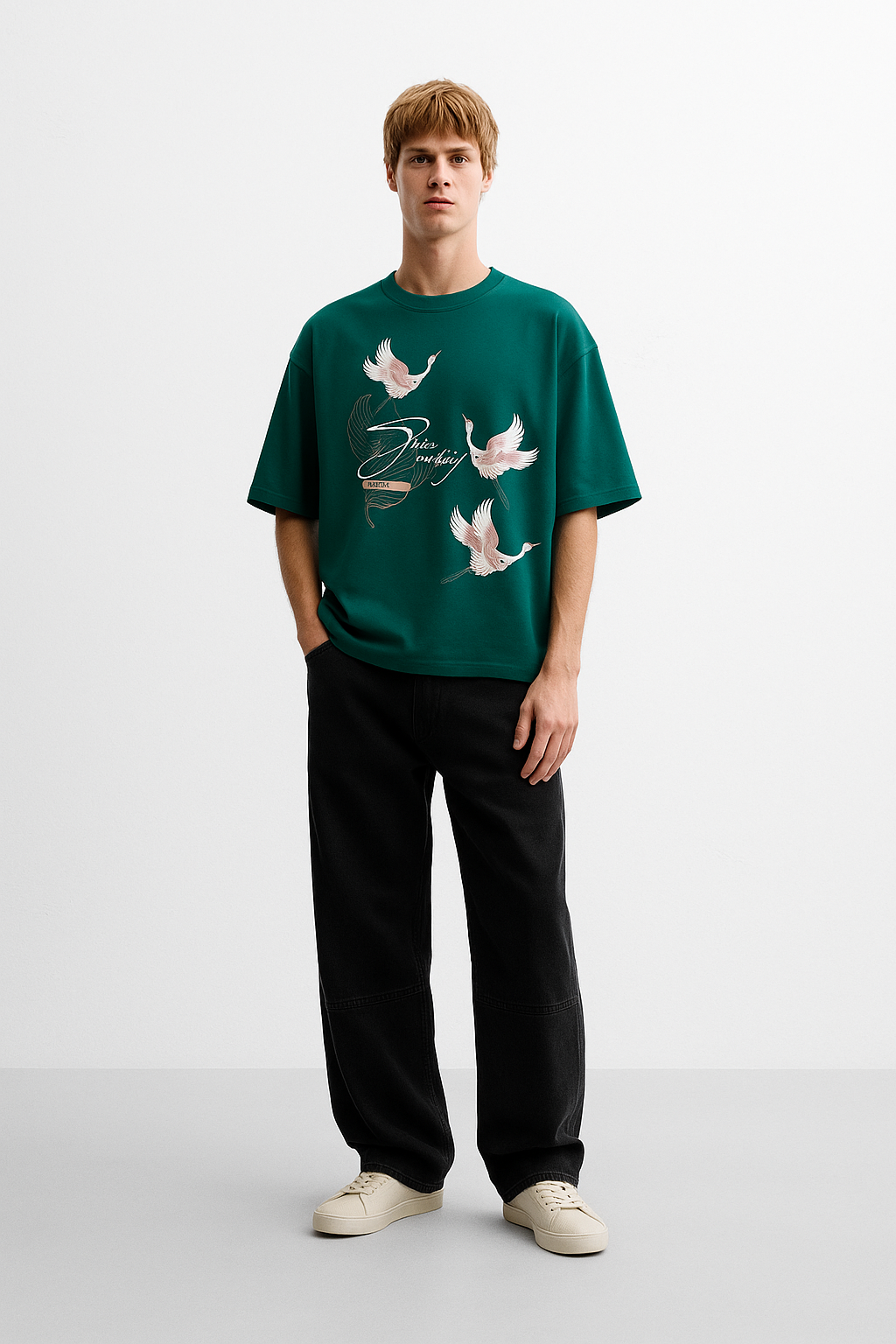 “Divine Motion” Oversized Graphic T-Shirt – Emrald Green