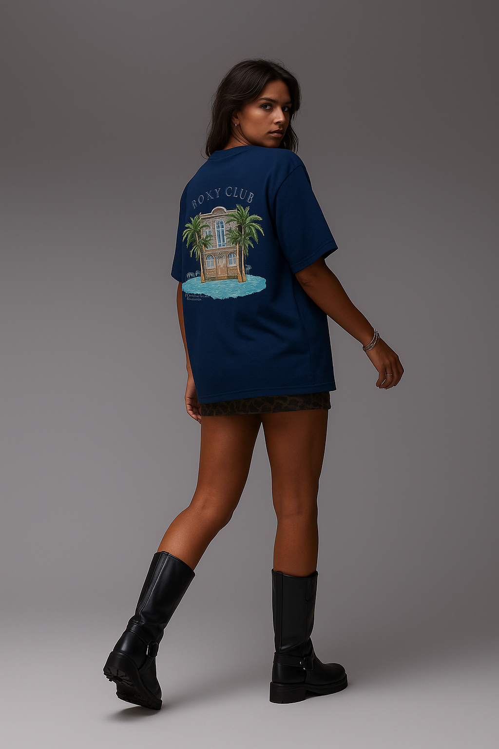 The Boxy Club Coastal Retreat Oversized Navy Blue T-shirt