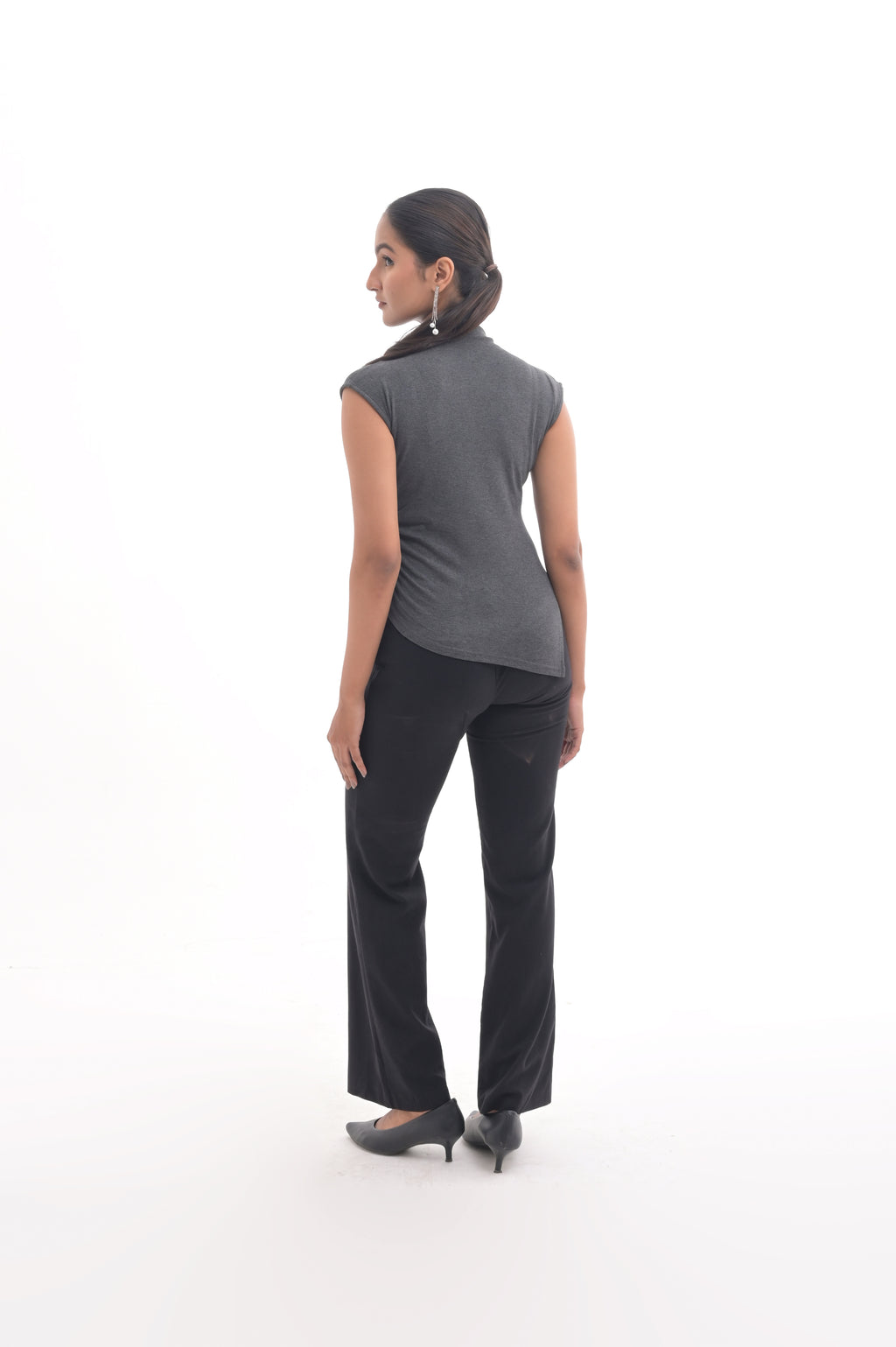 Charcoal Grey High-Neck Asymmetrical Top