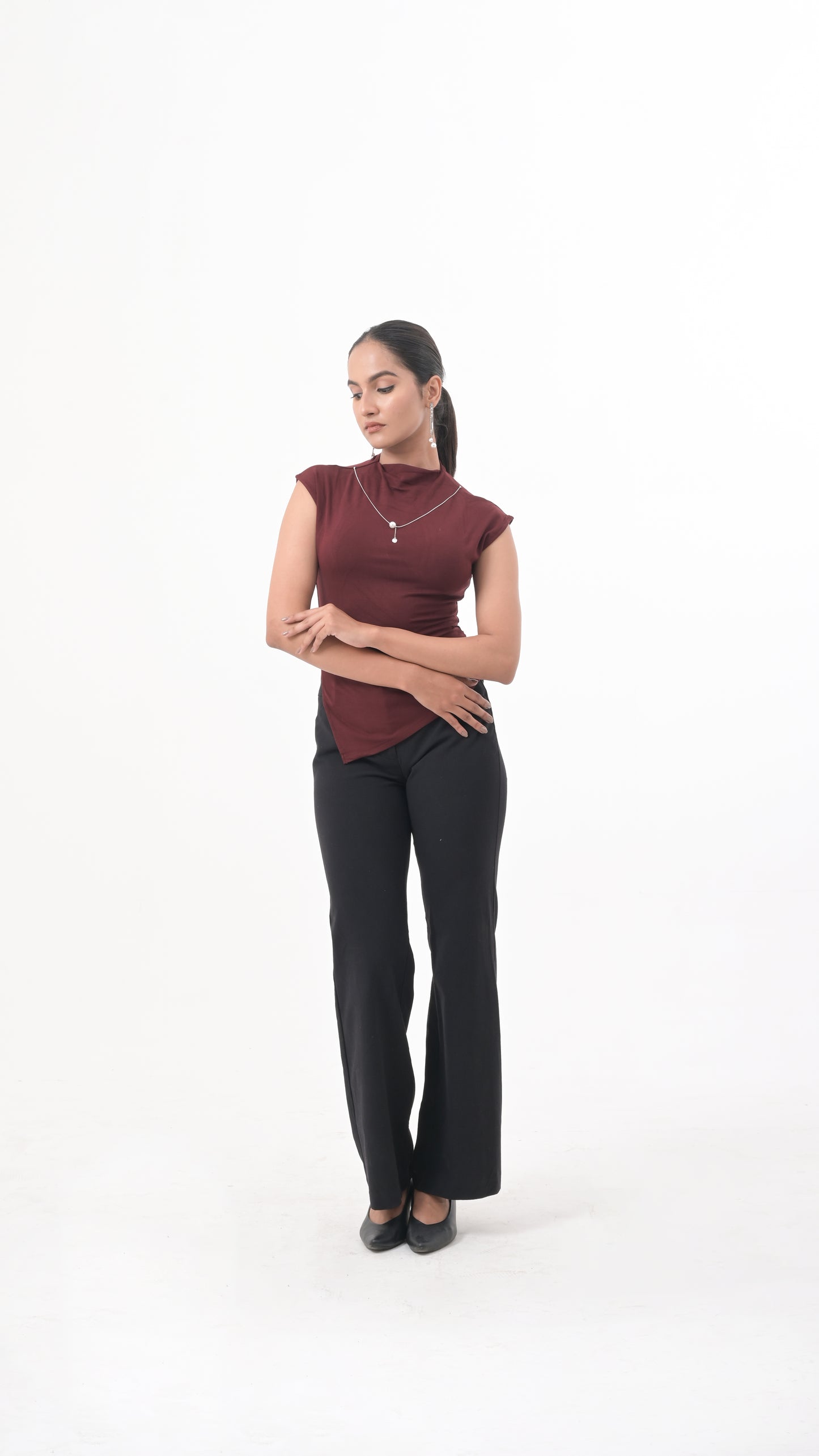 Black High-Neck Asymmetrical Top