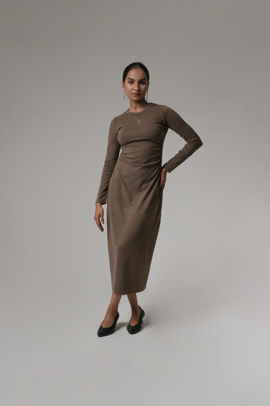 Long-Sleeve Bodycon Olive Midi Dress