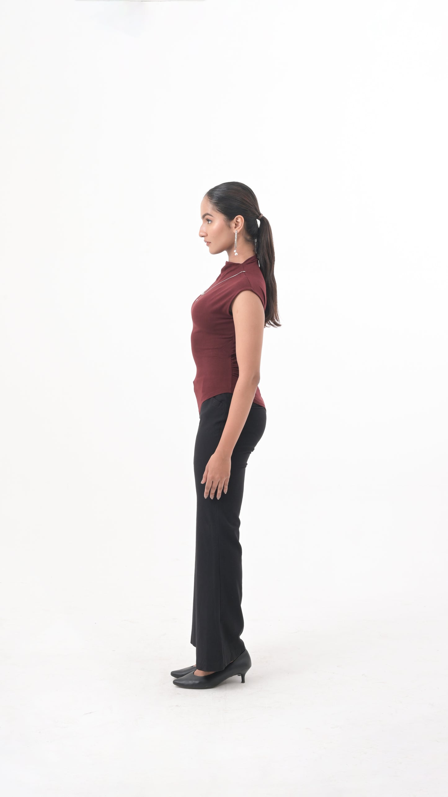 Maroon High-Neck Sleeveless Top