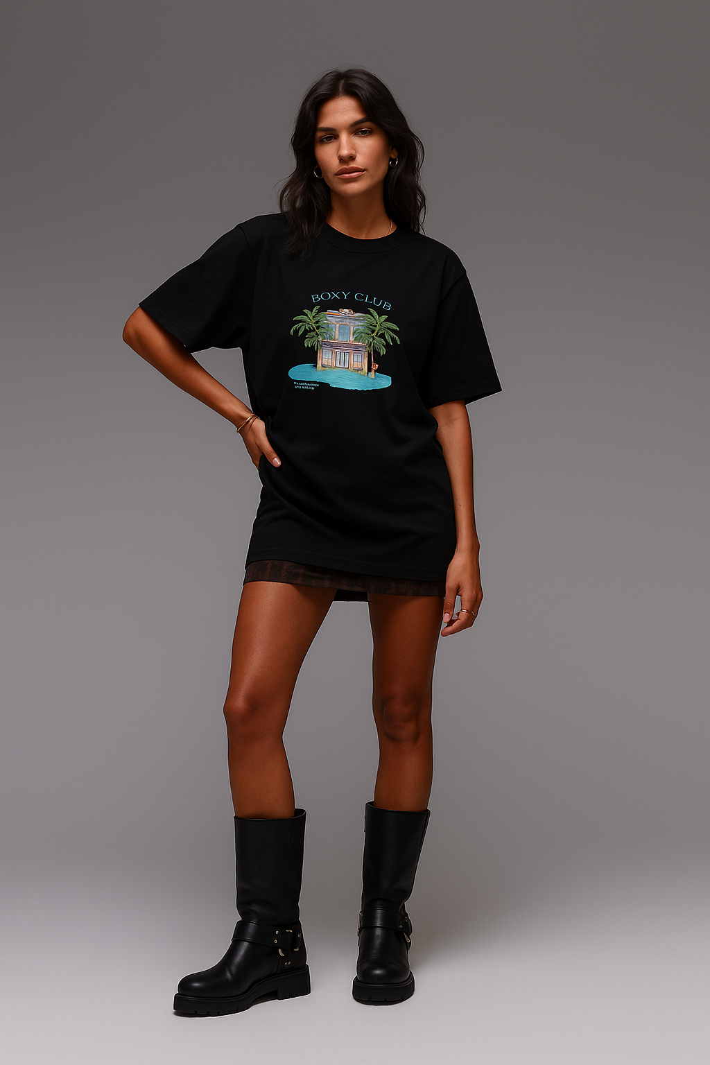 The Boxy Club Coastal Retreat Oversized Black T-shirt