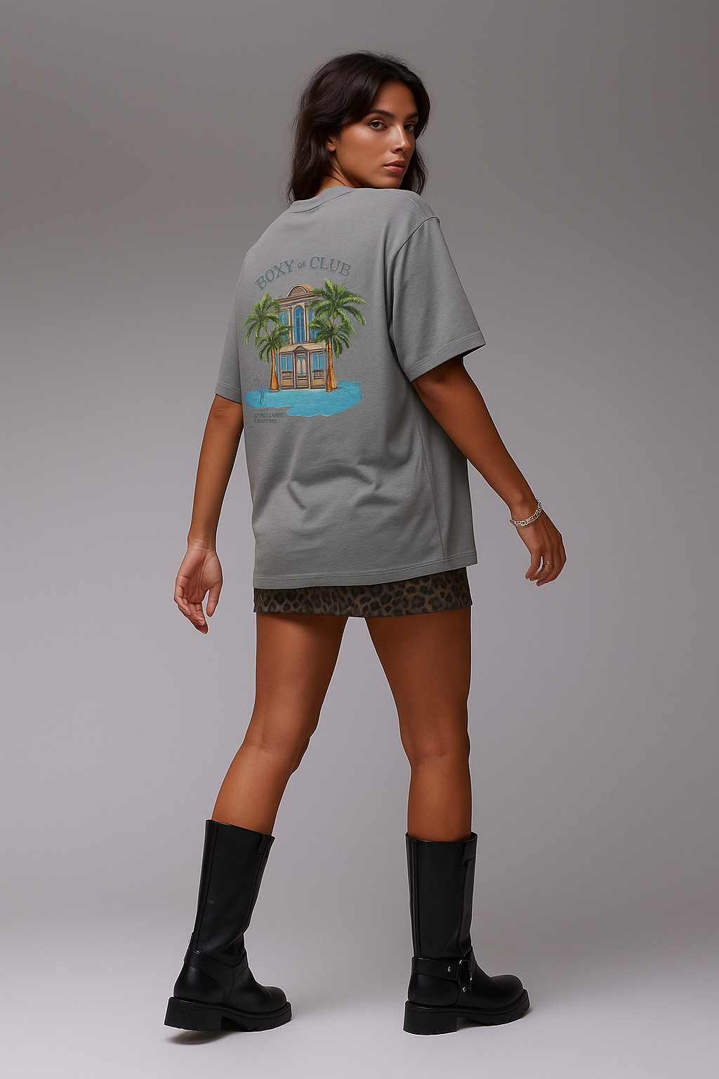 The Boxy Club Coastal Retreat Oversized Steel Grey T-shirt