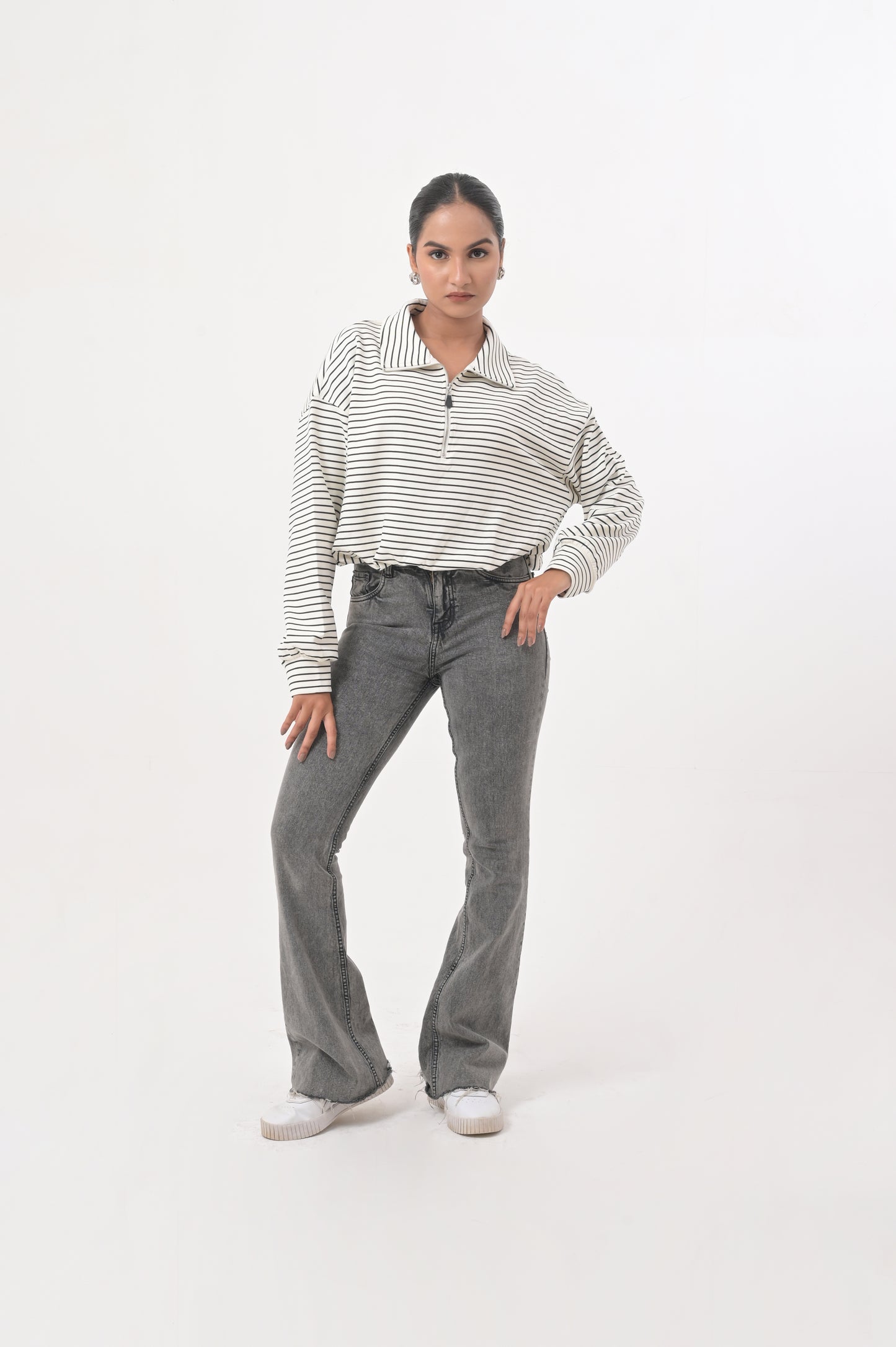 Women's Striped Collared Pullover