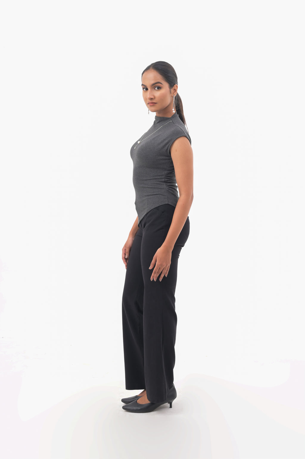 Charcoal Grey High-Neck Asymmetrical Top