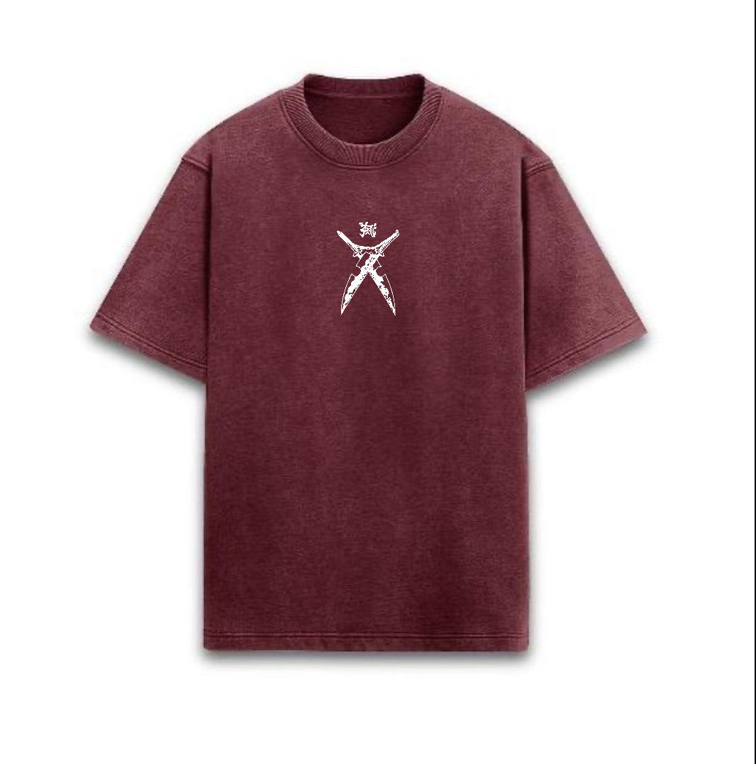 Tengen Uzui Maroon Oversized Acid Wash Tee