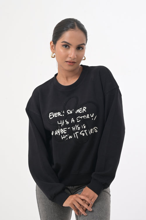 Biege Graphic Sweatshirt with Floral Accent