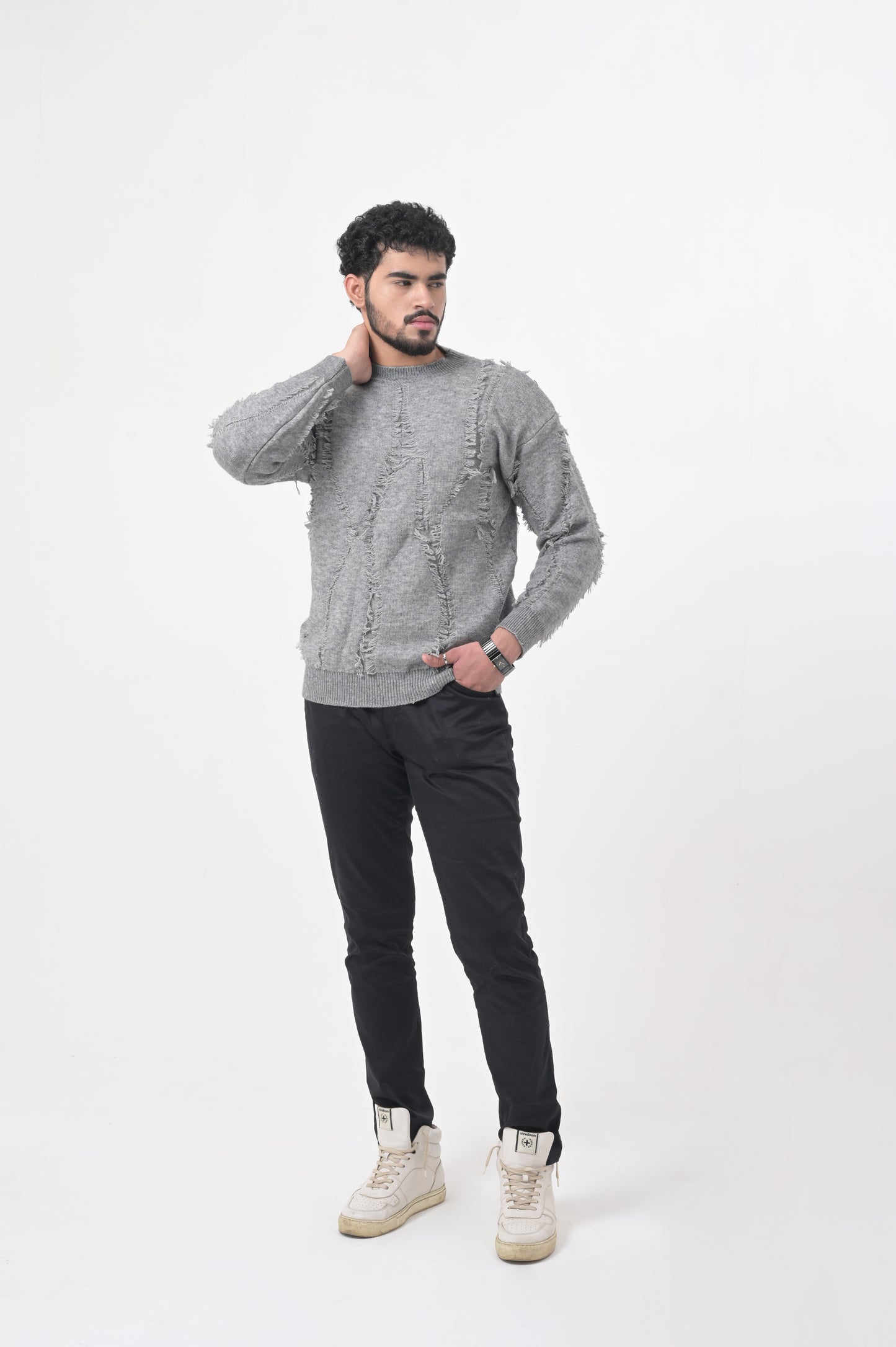 Distressed Gray Knit Sweater