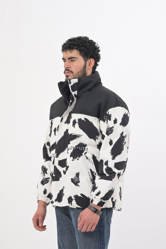 Monochrome Brushstroke Puffer Jacket