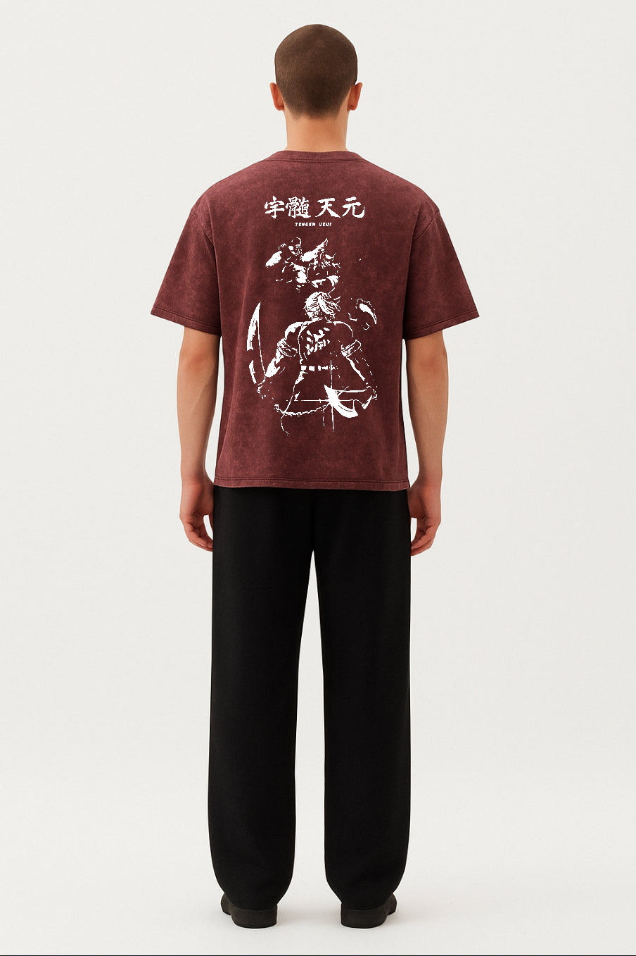 Tengen Uzui Maroon Oversized Acid Wash Tee