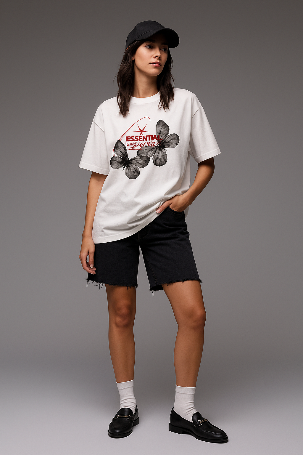 Essential Butterfly Flight Oversized Tee in White
