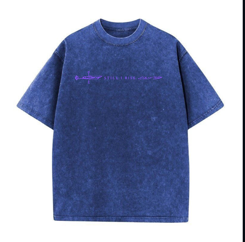 Blue Acid Wash “STILL I RISE” tshirt