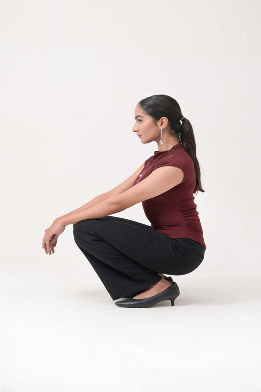 Maroon High-Neck Sleeveless Top