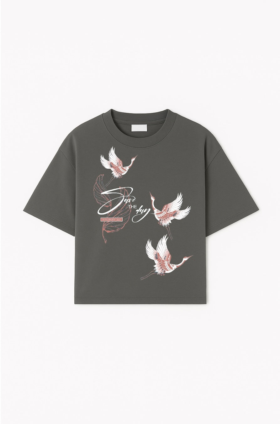 “Divine Motion” Oversized Graphic T-Shirt – Grey