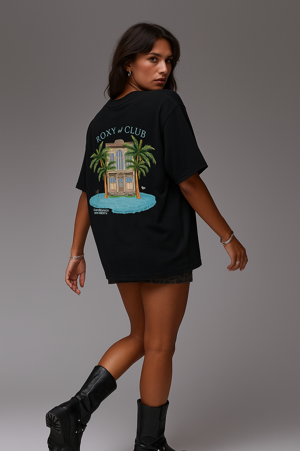 The Boxy Club Coastal Retreat Oversized Black T-shirt
