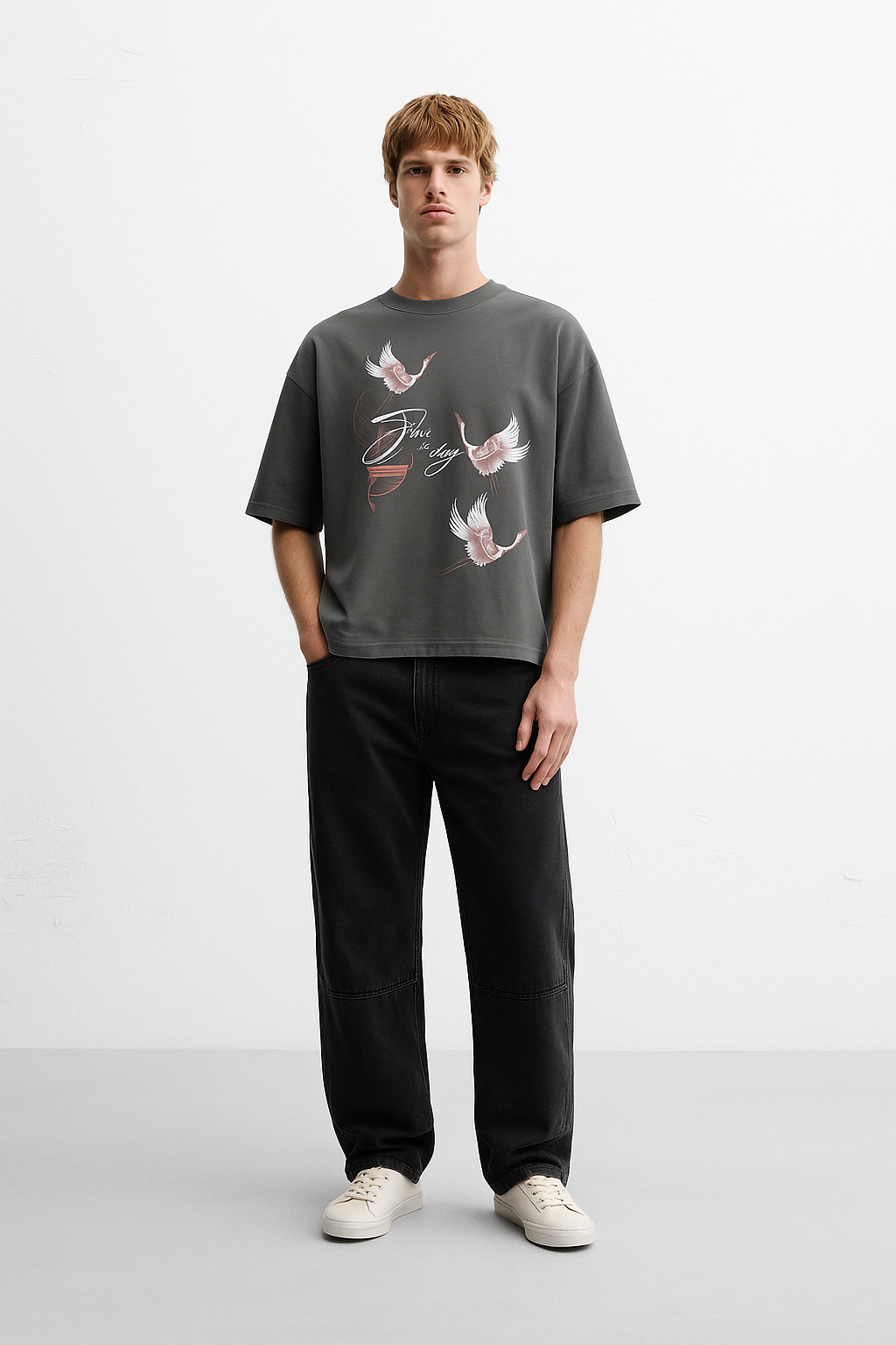 “Divine Motion” Oversized Graphic T-Shirt – Grey