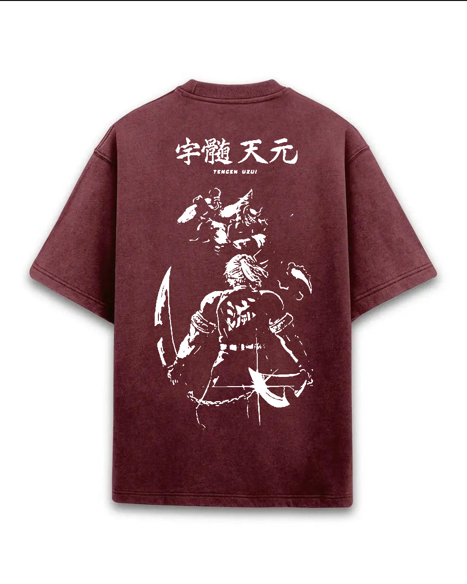 Tengen Uzui Maroon Oversized Acid Wash Tee