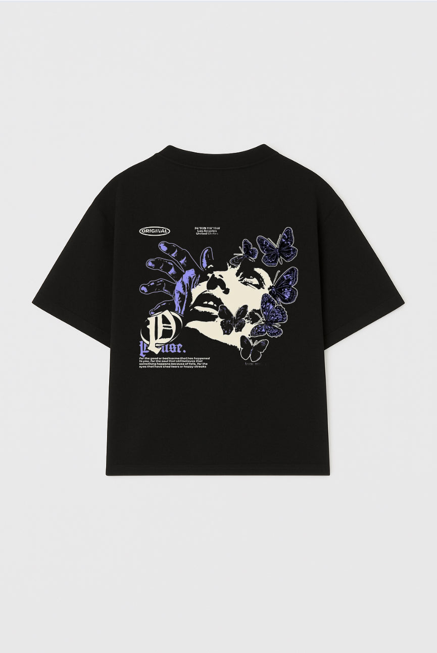 Noir Bloom Oversized Drop Shoulder Tee