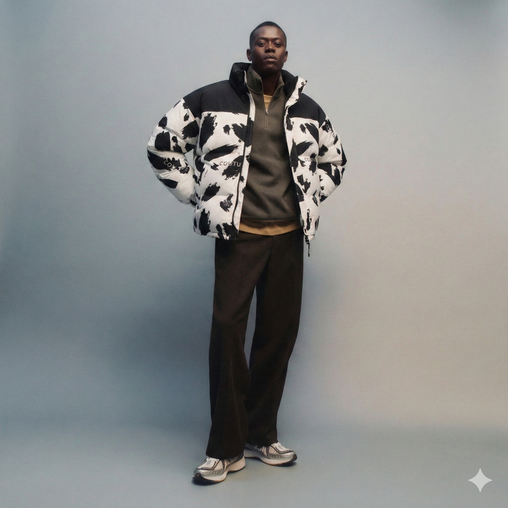 Monochrome Brushstroke Puffer Jacket