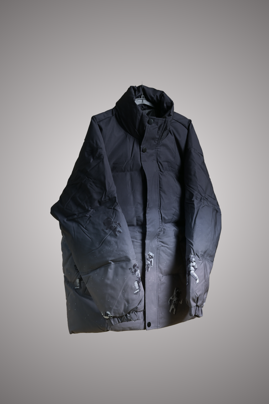 White Ombre Space Print Puffer Jacket