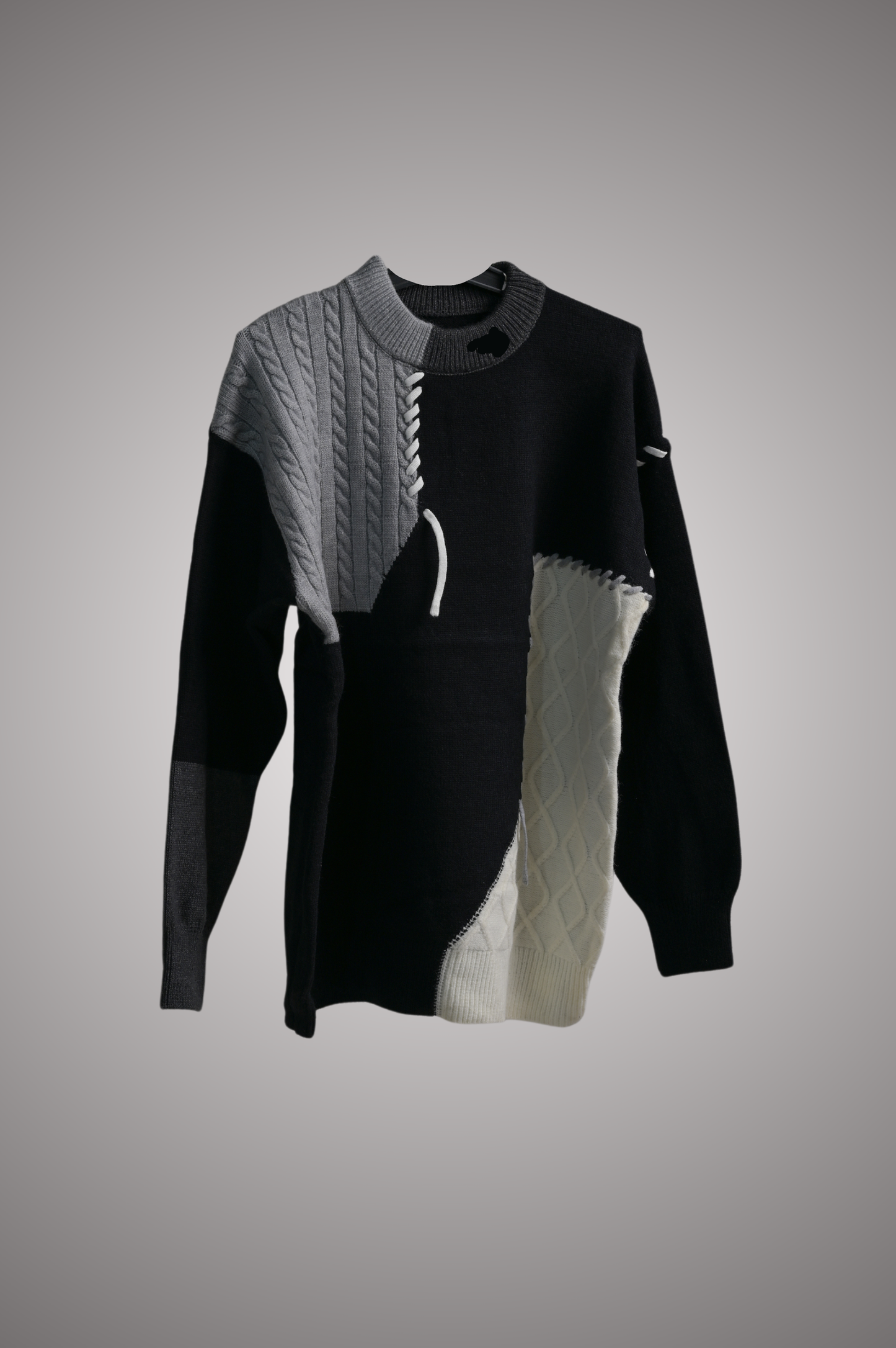 Black Colorblock Cable-Knit Sweater