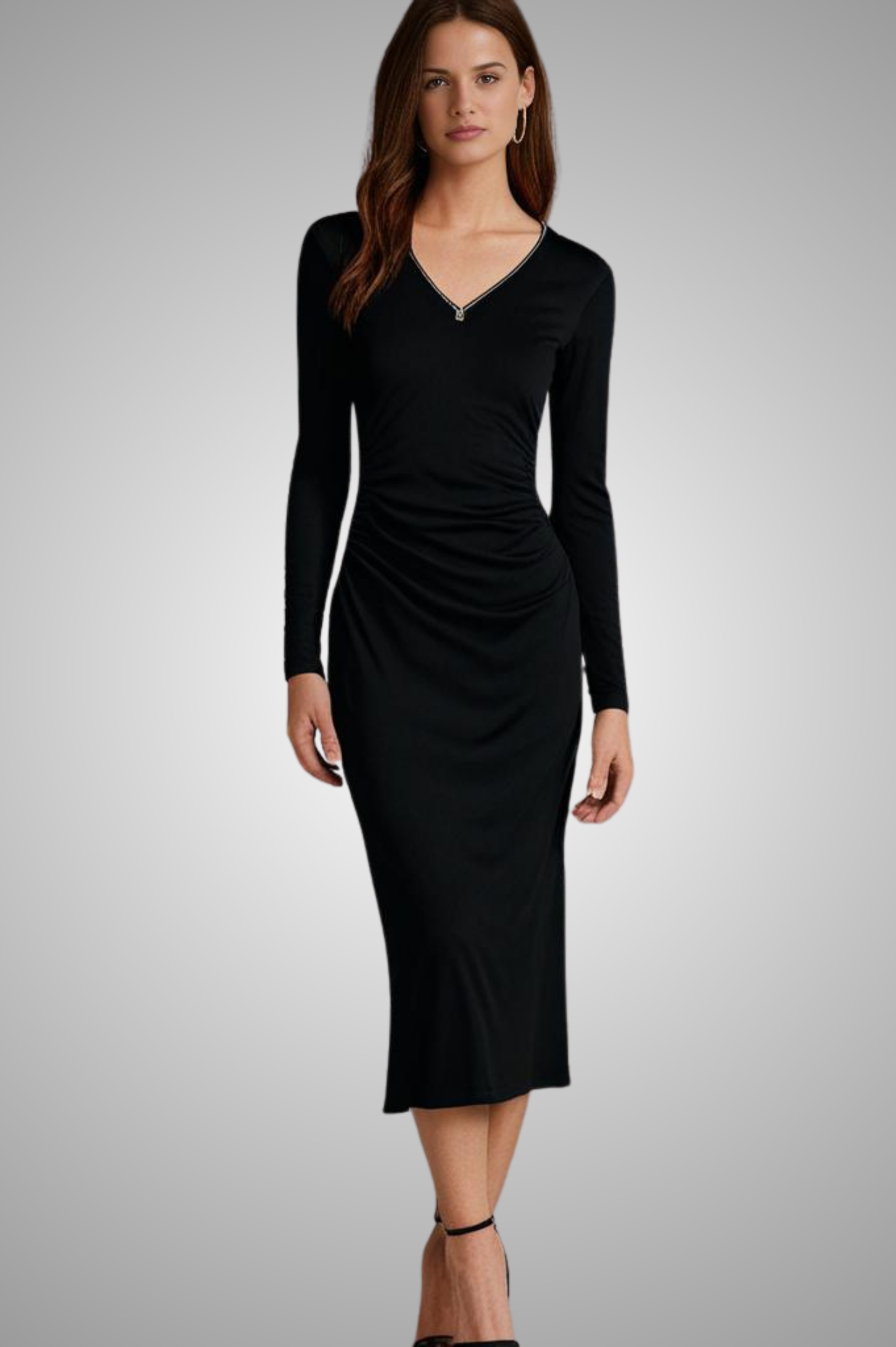 Black Long-Sleeve Bodycon Midi Dress