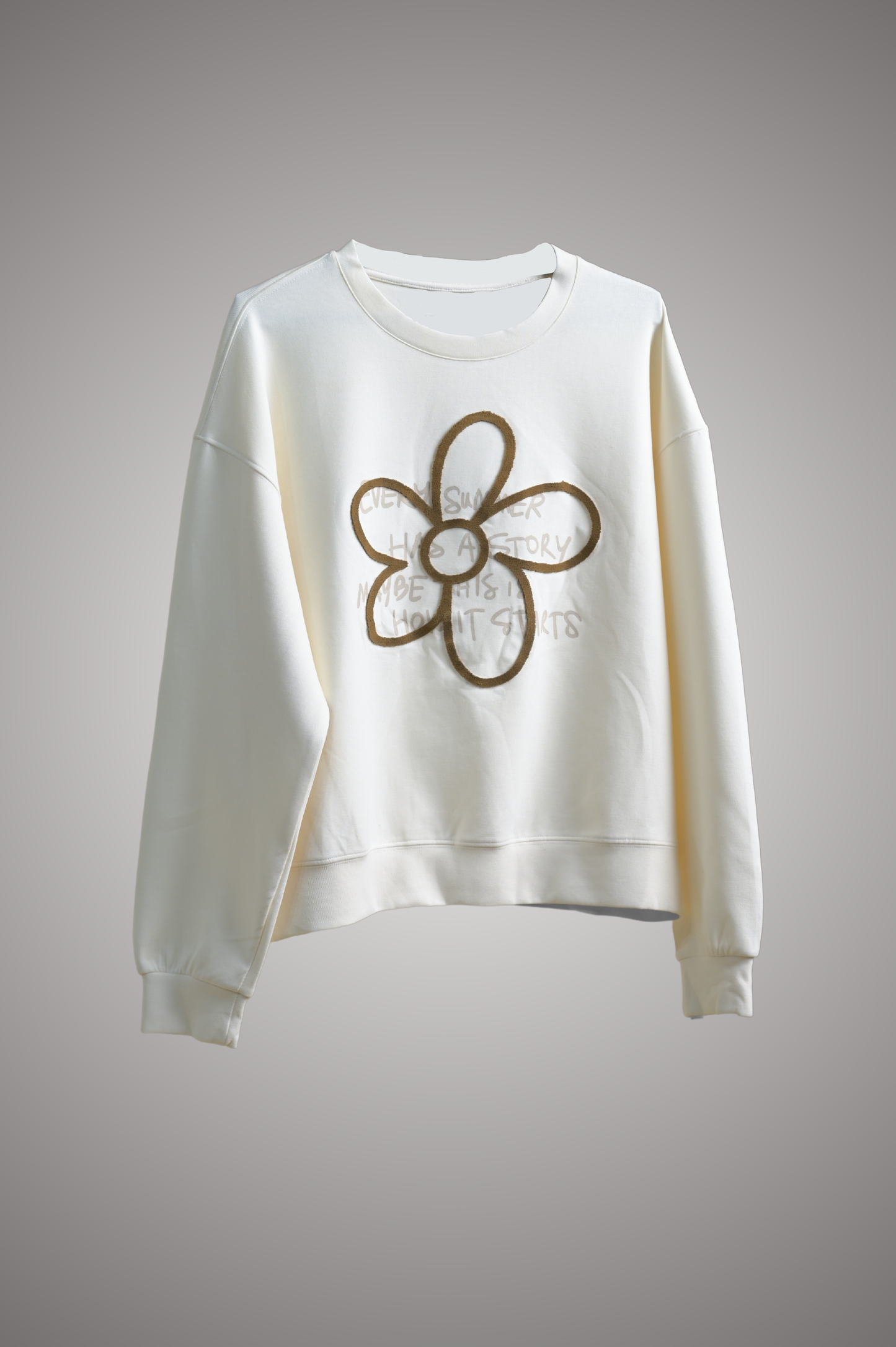 Biege Graphic Sweatshirt with Floral Accent