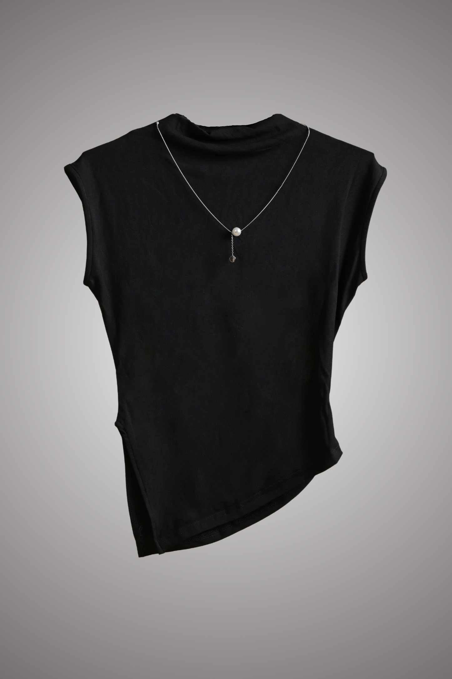 Black High-Neck Asymmetrical Top